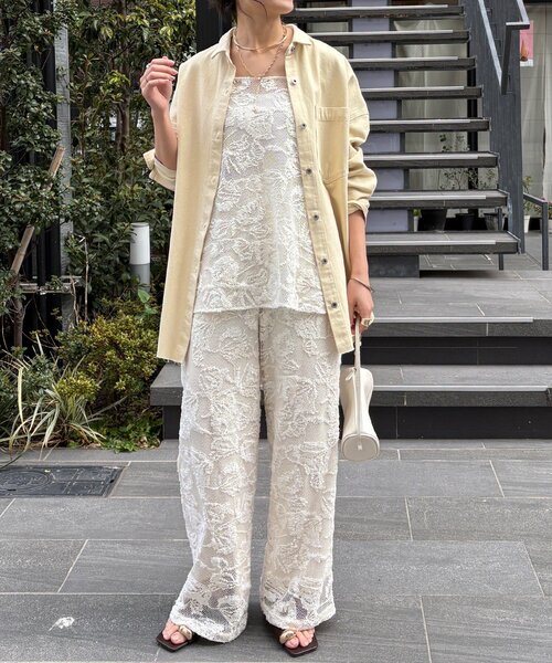 DouDou（ドゥドゥ）の「【セットアップ可能】メッシュレースキャミ（シャツ/ブラウス・レディース・オフホワイト/ブラック・FREE）」の10枚目の写真