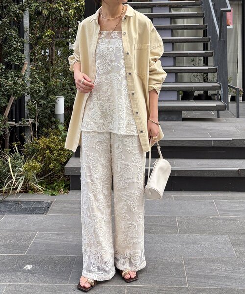 DouDou（ドゥドゥ）の「【セットアップ可能】メッシュレースキャミ（シャツ/ブラウス・レディース・オフホワイト/ブラック・FREE）」の11枚目の写真