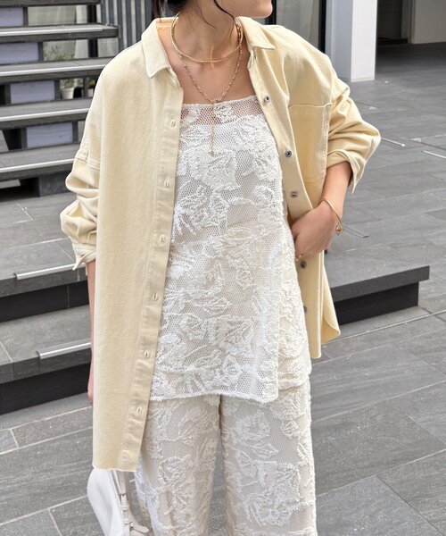 DouDou（ドゥドゥ）の「【セットアップ可能】メッシュレースキャミ（シャツ/ブラウス・レディース・オフホワイト/ブラック・FREE）」の12枚目の写真