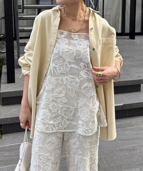 DouDou（ドゥドゥ）の「【セットアップ可能】メッシュレースキャミ（シャツ/ブラウス・レディース・オフホワイト/ブラック・FREE）」の13枚目の写真