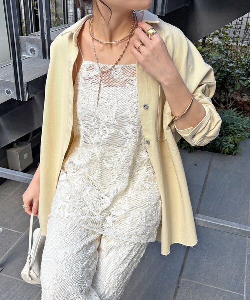 DouDou（ドゥドゥ）の「【セットアップ可能】メッシュレースキャミ（シャツ/ブラウス・レディース・オフホワイト/ブラック・FREE）」の14枚目の写真