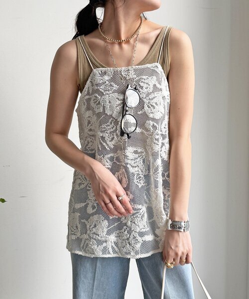 DouDou（ドゥドゥ）の「【セットアップ可能】メッシュレースキャミ（シャツ/ブラウス・レディース・オフホワイト/ブラック・FREE）」の16枚目の写真