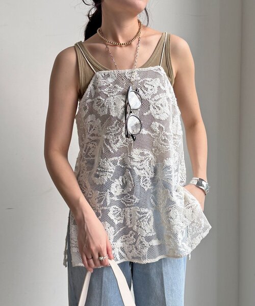DouDou（ドゥドゥ）の「【セットアップ可能】メッシュレースキャミ（シャツ/ブラウス・レディース・オフホワイト/ブラック・FREE）」の17枚目の写真