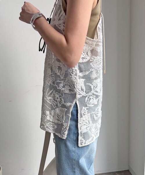 DouDou（ドゥドゥ）の「【セットアップ可能】メッシュレースキャミ（シャツ/ブラウス・レディース・オフホワイト/ブラック・FREE）」の18枚目の写真