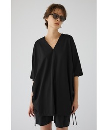 RIM.ARKサイドジッパー付き黒半袖Tシャツ W cloth string tops ダブルクロスストリングトップス（シャツ