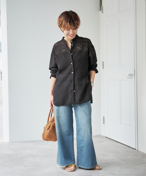 Spick & Span（スピックアンドスパン）の「スタンドカラーレースシャツ（シャツ/ブラウス・レディース・ブラック/ホワイト・FREE）」の3枚目の写真