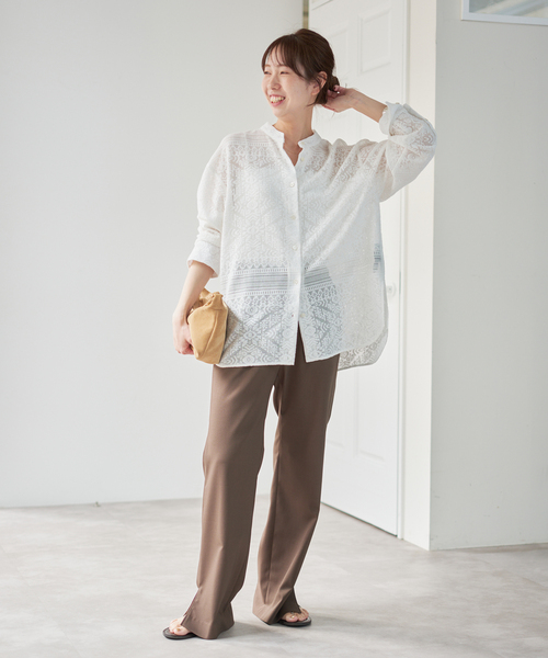 Spick & Span（スピックアンドスパン）の「スタンドカラーレースシャツ（シャツ/ブラウス・レディース・ブラック/ホワイト・FREE）」の4枚目の写真