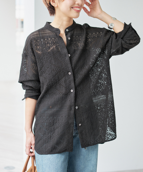 Spick & Span（スピックアンドスパン）の「スタンドカラーレースシャツ（シャツ/ブラウス・レディース・ブラック/ホワイト・FREE）」の5枚目の写真