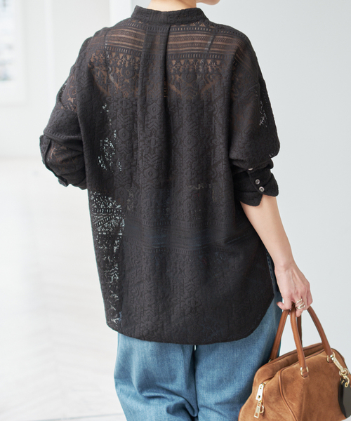 Spick & Span（スピックアンドスパン）の「スタンドカラーレースシャツ（シャツ/ブラウス・レディース・ブラック/ホワイト・FREE）」の8枚目の写真