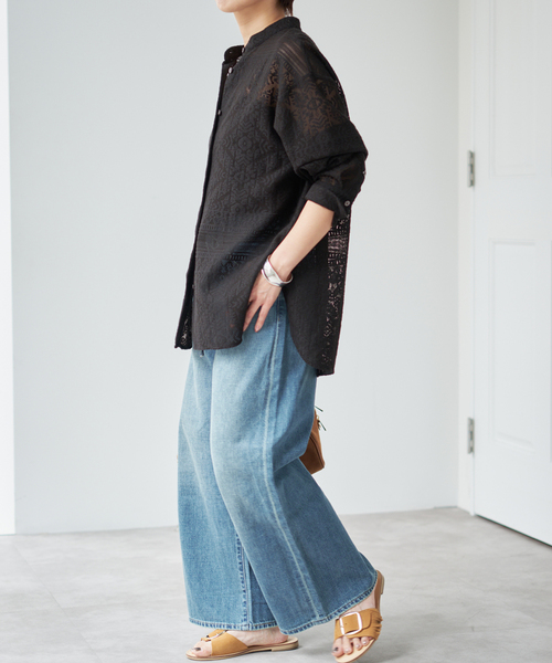 Spick & Span（スピックアンドスパン）の「スタンドカラーレースシャツ（シャツ/ブラウス・レディース・ブラック/ホワイト・FREE）」の9枚目の写真