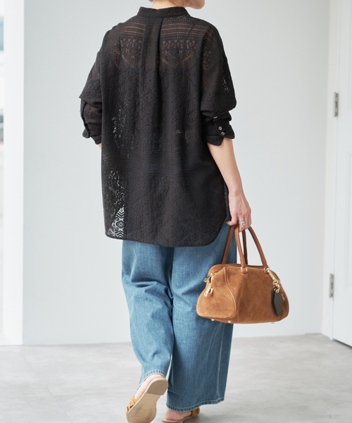 Spick & Span（スピックアンドスパン）の「スタンドカラーレースシャツ（シャツ/ブラウス・レディース・ブラック/ホワイト・FREE）」の10枚目の写真