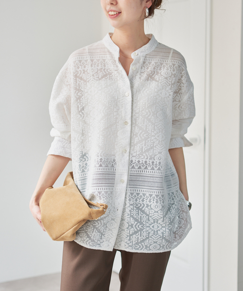 Spick & Span（スピックアンドスパン）の「スタンドカラーレースシャツ（シャツ/ブラウス・レディース・ブラック/ホワイト・FREE）」の11枚目の写真