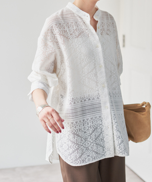 Spick & Span（スピックアンドスパン）の「スタンドカラーレースシャツ（シャツ/ブラウス・レディース・ブラック/ホワイト・FREE）」の12枚目の写真