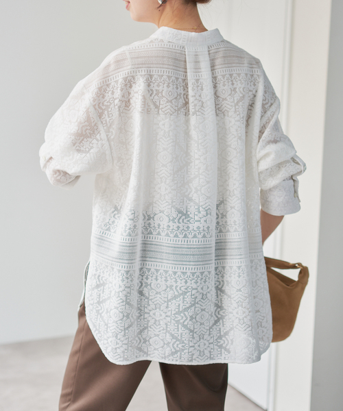 Spick & Span（スピックアンドスパン）の「スタンドカラーレースシャツ（シャツ/ブラウス・レディース・ブラック/ホワイト・FREE）」の13枚目の写真