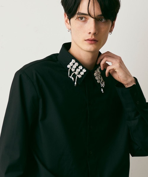 Shoowtime(ショウタイム)の「Flower Motif Design Long-Sleeve Shirt / フラワーモチーフデザイン長袖シャツ(シャツ/ブラウス・メンズ・ブラック・MEDIUM/LARGE/X-LARGE)」の1枚目の写真