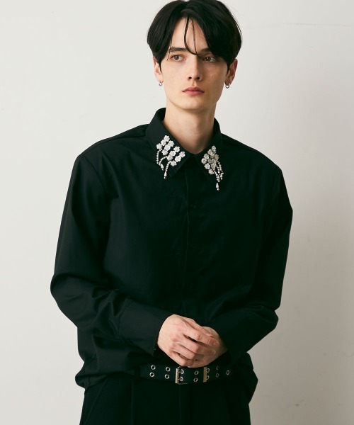 Shoowtime(ショウタイム)の「Flower Motif Design Long-Sleeve Shirt / フラワーモチーフデザイン長袖シャツ(シャツ/ブラウス・メンズ・ブラック・MEDIUM/LARGE/X-LARGE)」の2枚目の写真