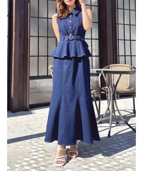 dazzlin（ダズリン）の「ペプラムマーメイドステッチワンピース（ワンピース・レディース・インディゴブルー/オフホワイト/ブルー・MEDIUM/SMALL）」の2枚目の写真