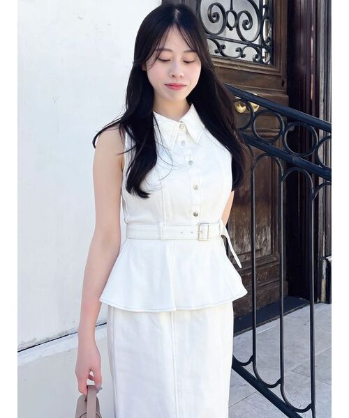 dazzlin（ダズリン）の「ペプラムマーメイドステッチワンピース（ワンピース・レディース・インディゴブルー/オフホワイト/ブルー・MEDIUM/SMALL）」の17枚目の写真