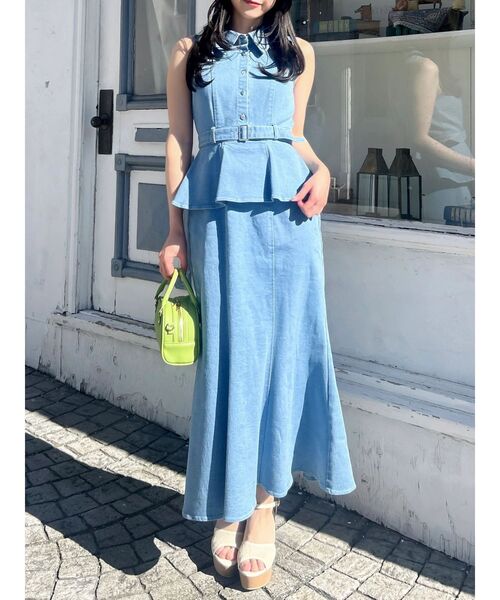 dazzlin（ダズリン）の「ペプラムマーメイドステッチワンピース（ワンピース・レディース・インディゴブルー/オフホワイト/ブルー・MEDIUM/SMALL）」の21枚目の写真