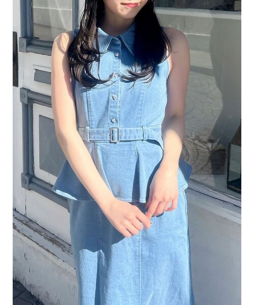 dazzlin（ダズリン）の「ペプラムマーメイドステッチワンピース（ワンピース・レディース・インディゴブルー/オフホワイト/ブルー・MEDIUM/SMALL）」の12枚目の写真