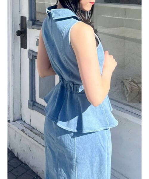 dazzlin（ダズリン）の「ペプラムマーメイドステッチワンピース（ワンピース・レディース・インディゴブルー/オフホワイト/ブルー・MEDIUM/SMALL）」の13枚目の写真