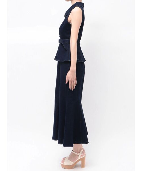 dazzlin（ダズリン）の「ペプラムマーメイドステッチワンピース（ワンピース・レディース・インディゴブルー/オフホワイト/ブルー・MEDIUM/SMALL）」の5枚目の写真