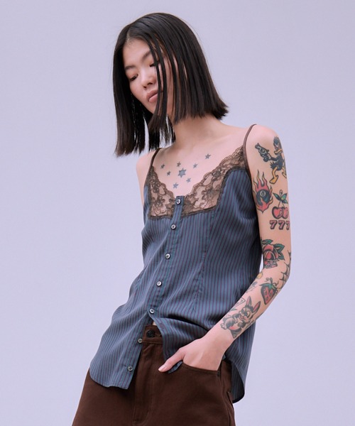 THINGS THAT MATTER（シングス ザット マター）の「STRIPE PIPING SHIRT ENSEMBLE / ストライプ パイピング シャツ アンサンブル（シャツ/ブラウス・レディース・ストライプ・FREE）」の5枚目の写真