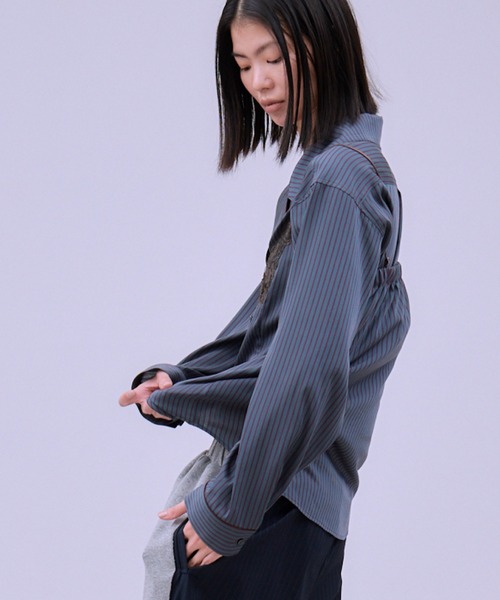 THINGS THAT MATTER（シングス ザット マター）の「STRIPE PIPING SHIRT ENSEMBLE / ストライプ パイピング シャツ アンサンブル（シャツ/ブラウス・レディース・ストライプ・FREE）」の7枚目の写真