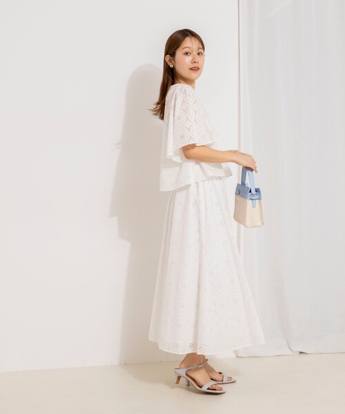 NOLLEY’S（ノーリーズ）の「《セットアップ対応》ウォッシャブルフレアスリーブレースブラウス（シャツ/ブラウス・レディース・グリーン/ホワイト・38）」の4枚目の写真