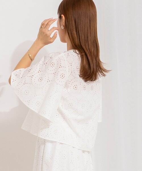 NOLLEY’S（ノーリーズ）の「《セットアップ対応》ウォッシャブルフレアスリーブレースブラウス（シャツ/ブラウス・レディース・グリーン/ホワイト・38）」の6枚目の写真