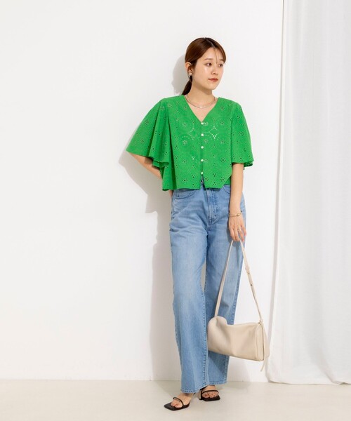 NOLLEY’S（ノーリーズ）の「《セットアップ対応》ウォッシャブルフレアスリーブレースブラウス（シャツ/ブラウス・レディース・グリーン/ホワイト・38）」の14枚目の写真