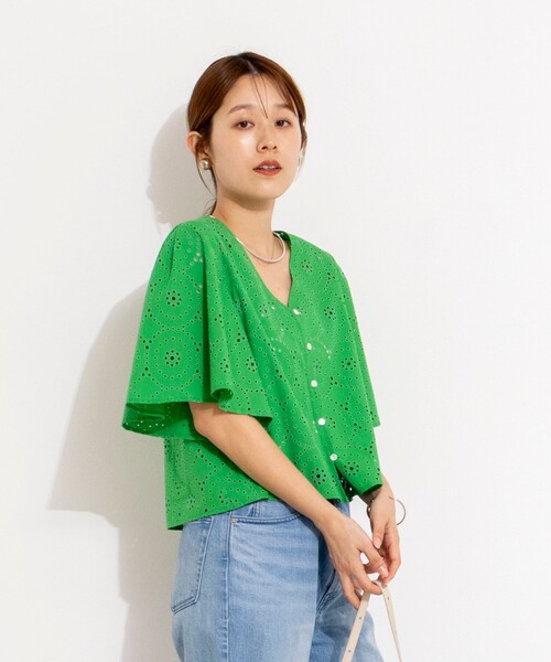 NOLLEY’S（ノーリーズ）の「《セットアップ対応》ウォッシャブルフレアスリーブレースブラウス（シャツ/ブラウス・レディース・グリーン/ホワイト・38）」の15枚目の写真