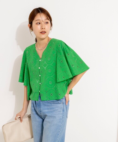 NOLLEY’S（ノーリーズ）の「《セットアップ対応》ウォッシャブルフレアスリーブレースブラウス（シャツ/ブラウス・レディース・グリーン/ホワイト・38）」の18枚目の写真