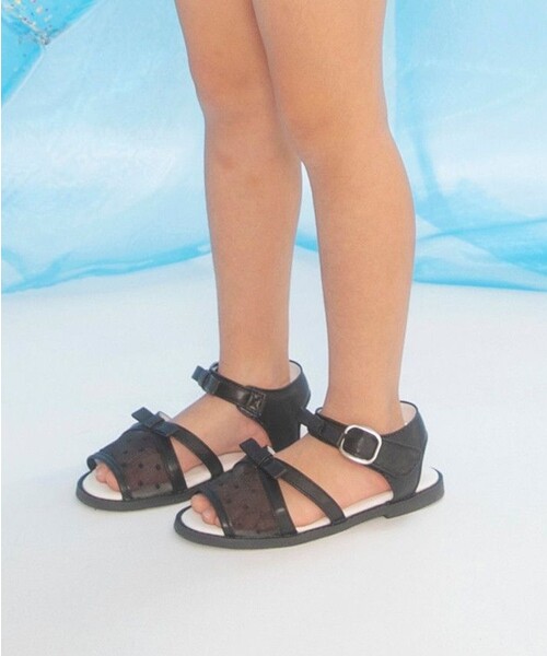 BRANSHES（ブランシェス）の「シアーリボンサンダル（サンダル・キッズ・ブラック/アイボリー・15.0cm/18.0cm/17.0cm/19.0cm/20.0cm/16.0cm）」の2枚目の写真
