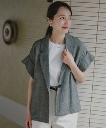 Petitjo | 小さいサイズ クレープジャガードハーフスリーブジャケット 低身長さん・小柄女性(テーラードジャケット)