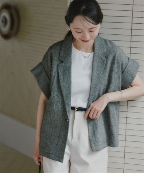 Petitjo(プッチージョ)の「小さいサイズ クレープジャガードハーフスリーブジャケット 低身長さん・小柄女性(テーラードジャケット・レディース・ブラック系・PM/PS)」の10枚目の写真