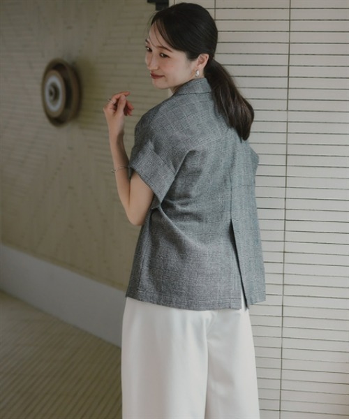 Petitjo(プッチージョ)の「小さいサイズ クレープジャガードハーフスリーブジャケット 低身長さん・小柄女性(テーラードジャケット・レディース・ブラック系・PM/PS)」の12枚目の写真