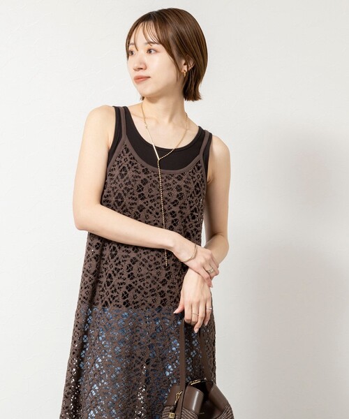NOLLEY’S Sophi（ノーリーズソフィ）の「ウォッシャブルクロッシェレースキャミワンピース（ワンピース・レディース・ホワイト/ダークブラウン・38）」の6枚目の写真