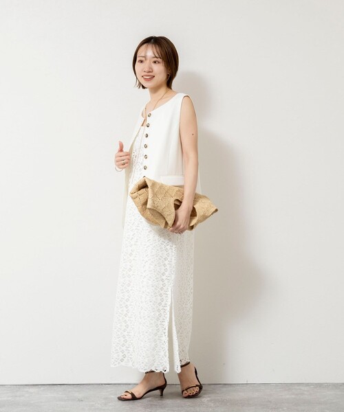 NOLLEY’S Sophi（ノーリーズソフィ）の「ウォッシャブルクロッシェレースキャミワンピース（ワンピース・レディース・ホワイト/ダークブラウン・38）」の10枚目の写真