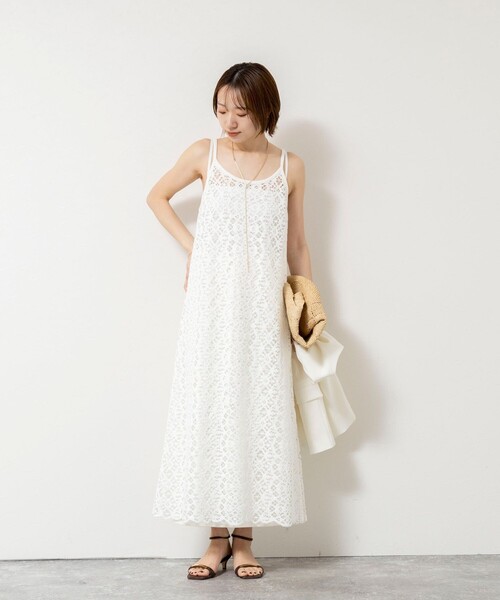 NOLLEY’S Sophi（ノーリーズソフィ）の「ウォッシャブルクロッシェレースキャミワンピース（ワンピース・レディース・ホワイト/ダークブラウン・38）」の16枚目の写真