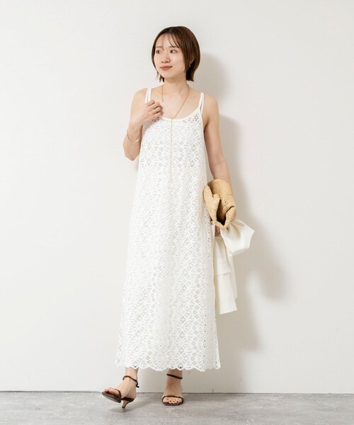 NOLLEY’S Sophi（ノーリーズソフィ）の「ウォッシャブルクロッシェレースキャミワンピース（ワンピース・レディース・ホワイト/ダークブラウン・38）」の18枚目の写真