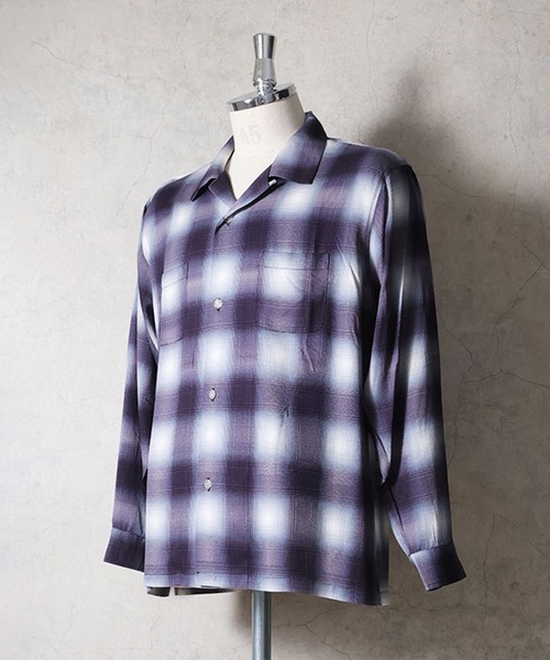 HOUSTON(ヒューストン)の「【7色展開】HOUSTON ヒューストン OMBRE CHECK L/S SHIRT オンブレ チェックシャツ 長袖シャツ オープンカラーシャツ(シャツ/ブラウス・メンズ・ブラック/ブルー/オレンジ/パープル/レッド/グリーン/ブラウン・XL/L/M)」の8枚目の写真