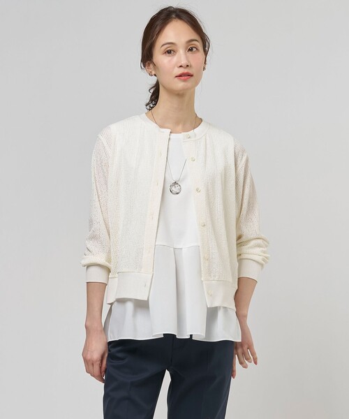 J.PRESS(ジェイプレス)の「【冷房対策に】レーシー カーディガン(カーディガン/ボレロ・レディース・ライトグレー系/ブラック系/ホワイト系・LARGE/MEDIUM)」の1枚目の写真
