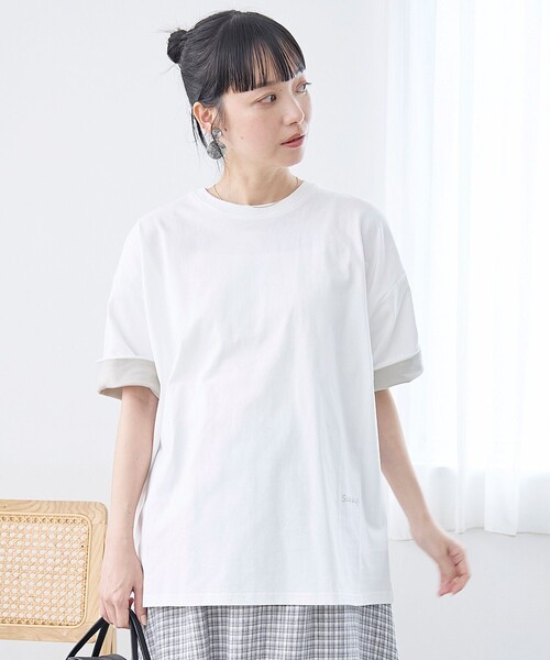 coen(コーエン)の「袖裏配色 ロゴ刺繍Tシャツ(Tシャツ/カットソー・レディース・ピンク/ブラウン/オフホワイト/ダークグレー・L/M)」の7枚目の写真