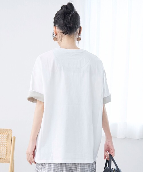 coen(コーエン)の「袖裏配色 ロゴ刺繍Tシャツ(Tシャツ/カットソー・レディース・ピンク/ブラウン/オフホワイト/ダークグレー・L/M)」の8枚目の写真