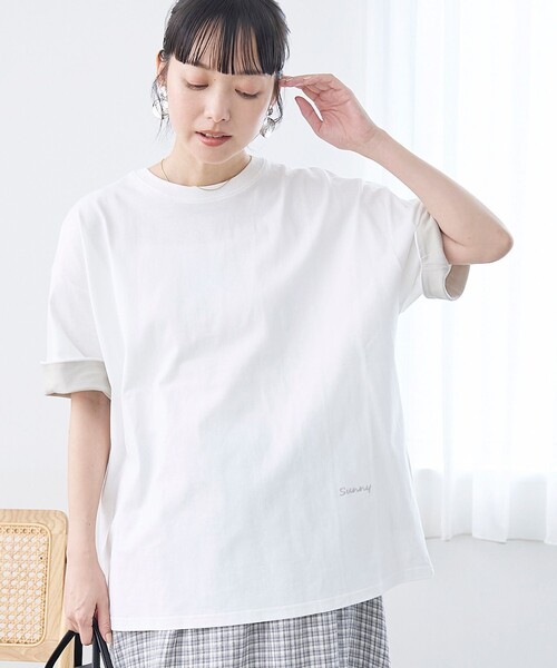 coen(コーエン)の「袖裏配色 ロゴ刺繍Tシャツ(Tシャツ/カットソー・レディース・ピンク/ブラウン/オフホワイト/ダークグレー・L/M)」の9枚目の写真
