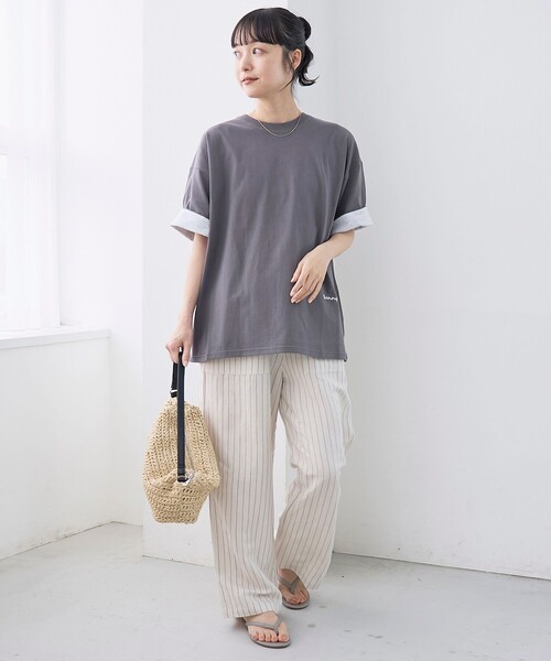 coen(コーエン)の「袖裏配色 ロゴ刺繍Tシャツ(Tシャツ/カットソー・レディース・ピンク/ブラウン/オフホワイト/ダークグレー・L/M)」の10枚目の写真