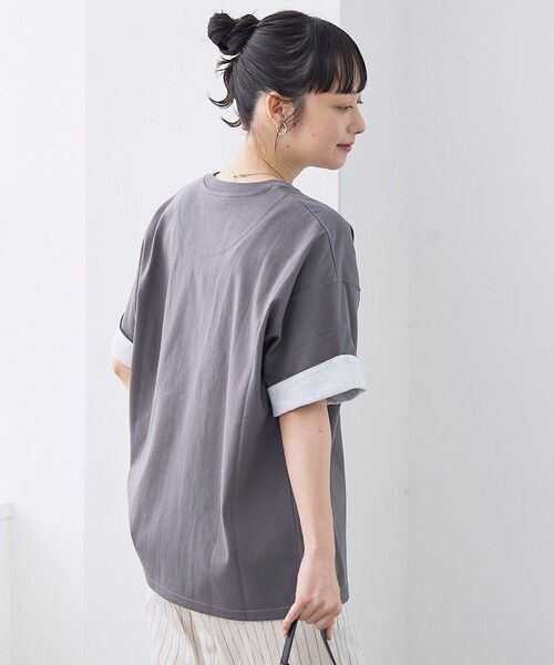 coen(コーエン)の「袖裏配色 ロゴ刺繍Tシャツ(Tシャツ/カットソー・レディース・ピンク/ブラウン/オフホワイト/ダークグレー・L/M)」の12枚目の写真