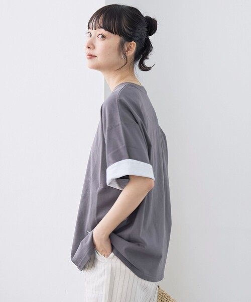 coen(コーエン)の「袖裏配色 ロゴ刺繍Tシャツ(Tシャツ/カットソー・レディース・ピンク/ブラウン/オフホワイト/ダークグレー・L/M)」の13枚目の写真