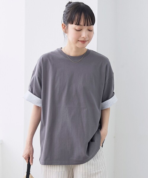 coen(コーエン)の「袖裏配色 ロゴ刺繍Tシャツ(Tシャツ/カットソー・レディース・ピンク/ブラウン/オフホワイト/ダークグレー・L/M)」の14枚目の写真